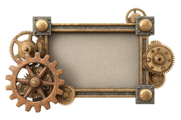 Fototapeta premium PNG Steampunk-inspired frame with intricate brass gears and bolts design
