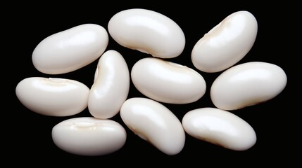Glossy white beans on black, Isolated legumes in studio light, Great for product display or food design assets