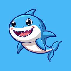 Naklejka premium Adorable Cartoon Shark Illustration. Happy. Smiling Baby Shark in the Ocean