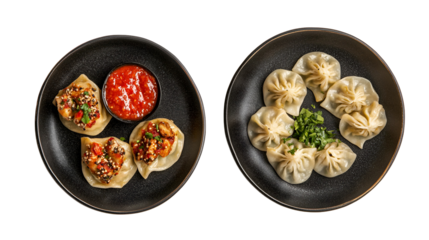 The concept of oriental cuisine. Uzbek food Manti or manty dumplings restaurant concept. Homemade Uzbek dish. recipe background. space for text. top view