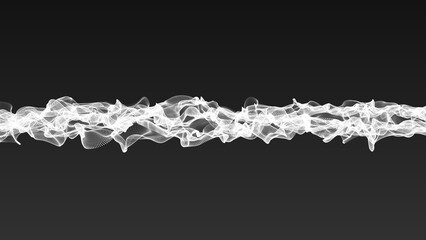 Technological futuristic white dot wave flow background. Wave drawing of lines. Abstract wave on black gradient background.