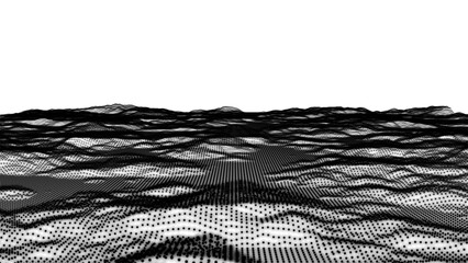 Futuristic abstract digital landscape - Black version and Retro land. Flying over data patterns, Abstract dot and lines technology background, Loopable
