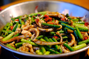 stir-fried squid with garlic sprouts