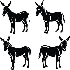 Black donkey silhouette icon in flat vector style. Great for labels, stickers, wildlife graphics, and signage.