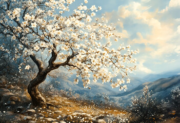 illustration of cherry blossom branches, pink cherry blossoms, Includes illustrations of stems, blooms, petals, and buds. Japanese cherry blossoms