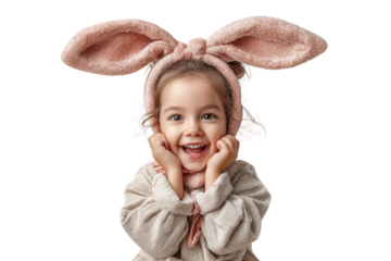 PNG Cheerful caucasian young girl wearing bunny ears and smiling