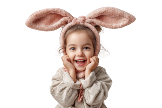 PNG Cheerful caucasian young girl wearing bunny ears and smiling