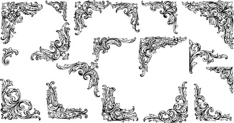 Vintage Ornamental Border and Frame Collection – Decorative Floral & Geometric Elements. Elegant corner embellishment design element
