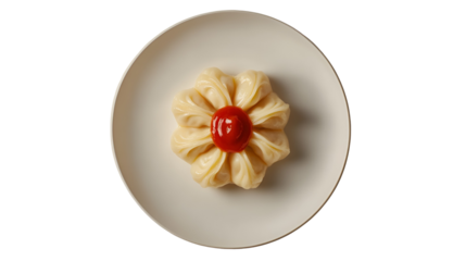 Full frame shot of freshly homemade raw Chinese dumplings arranged in tight rows on a bamboo kitchen plate