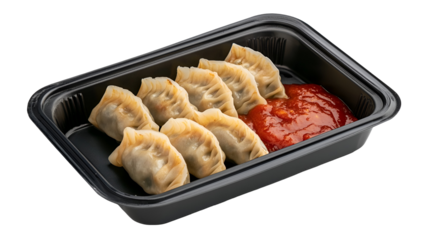 Chinese Korean Japanese food gyoza dumplings in a bamboo steamer and rice paper Vietnam spring rolls with vegetables