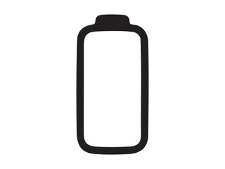 Black outline icon of fully empty battery isolated on white background. Concept of energy depletion, power loss, low charge, battery warning, minimal energy level symbol