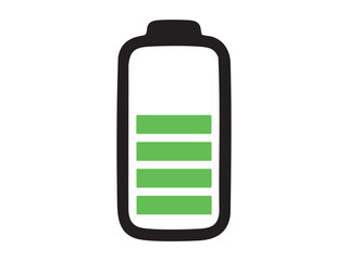 Black outline icon of half full battery with green bars isolated on white background. Concept of battery charge level, energy indicator, charging progress, power status display