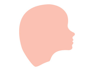 Minimalist silhouette of head of human woman of Caucasian race with neutral skin tone. Face of girl child. White background. Avatar icon, design element, ethnicity, racial identity, nationality