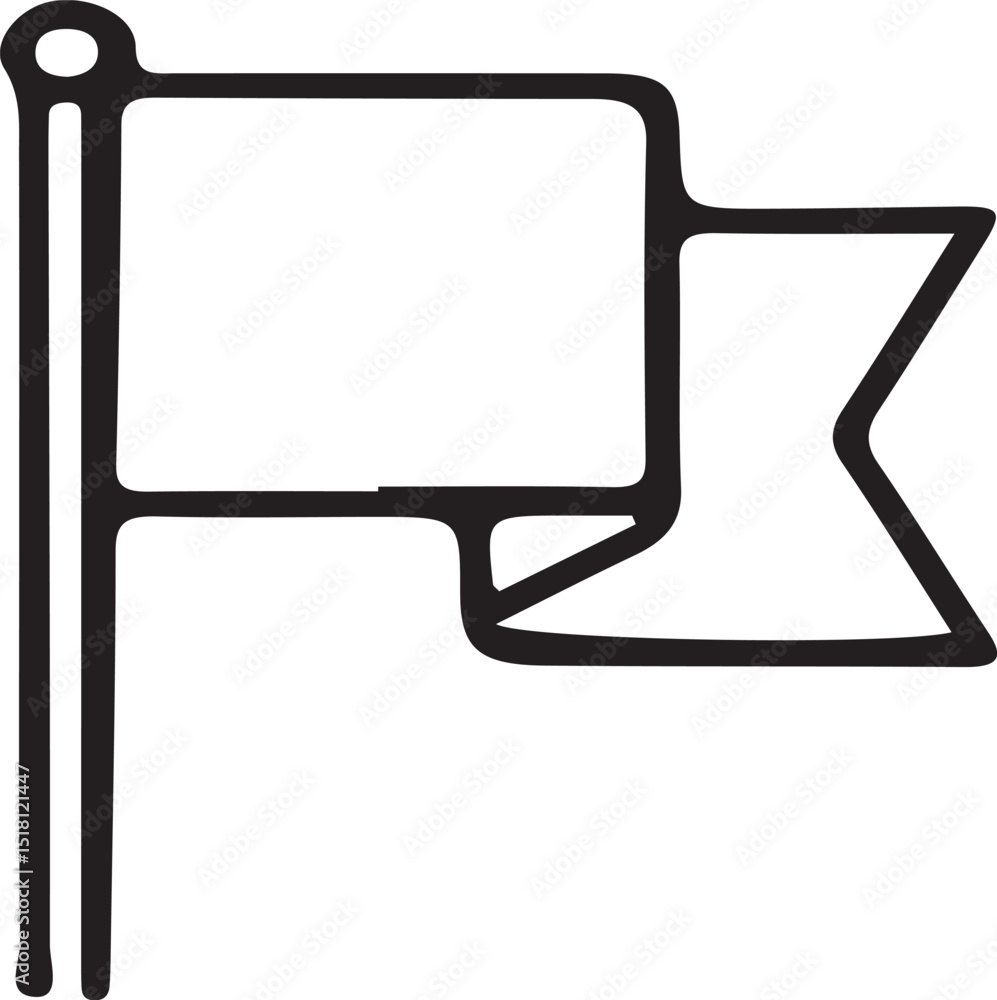Poster a simple black and white line drawing of a flag with a unique design and a pole on a white backgroun