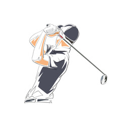 Golf player, flat design isolated vector illustration. Golf swing drawing