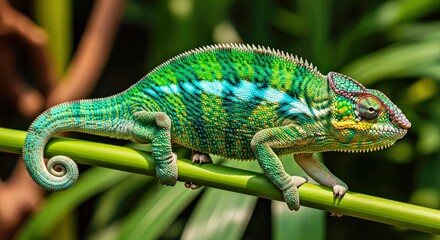 Fototapeta premium Panther Chameleon Vibrant Reptile Macro Detail Natural Habitat Unique