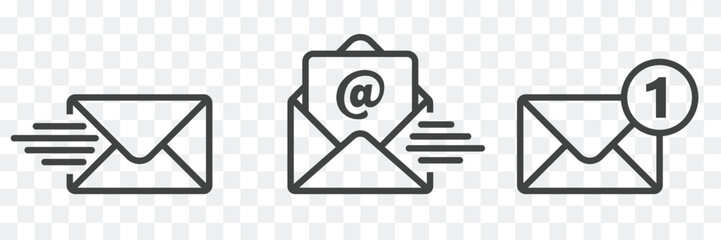 Email Icon Set of letter envelope with document paper on different design, Subscribe to newsletter. Mail icon set envelope for communication & messaging vector illustration
