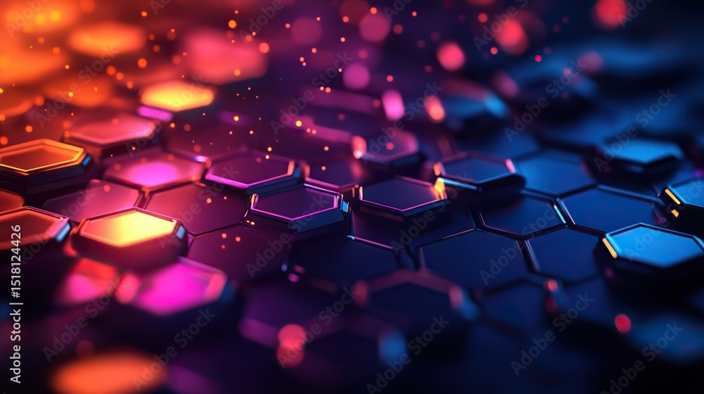 Poster a dynamic, vibrant hexagonal geometric background for a tech presentation.