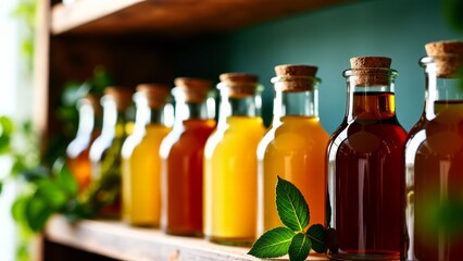 Artisan herbal syrups on shelves