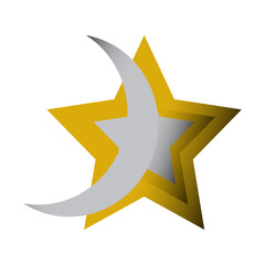 Golden volumetric star with silver moon and gradient, logo, icon - vector color flat illustration, design element