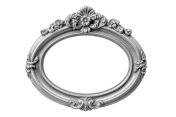 PNG Ornate silver oval frame with floral design and elegant carving