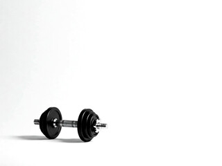 Fototapeta premium Exercise Black Dumbbell on Minimalist White Background for Fitness and Yoga Stock Photography,