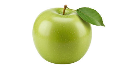 Isolated Green Apple with Leaf on White Background