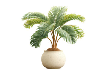 Obraz premium PNG Lush green potted palm plant in beige ceramic pot