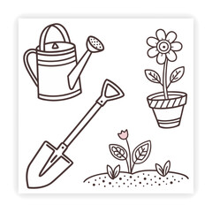 Hand Drawn Garden Tools and Plants