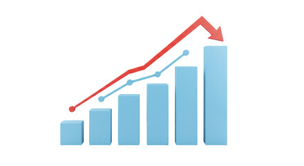 Isolated Bar Graph with Red Arrow Pointing Down