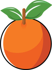 vector image of a yellow orange with green leaves