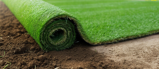 artificial grass roll. lawn carpet installation at garden
