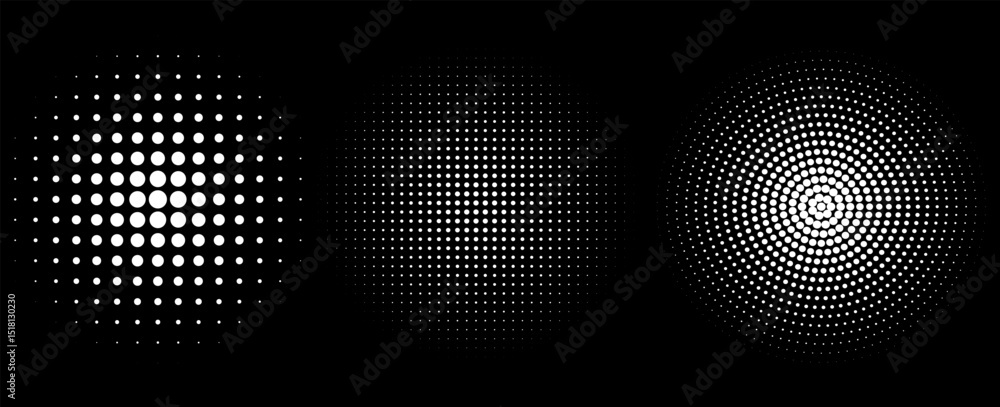 Poster set of black halftone dots backgrounds. vector modern dots halftone,pop art comic style gradient cir