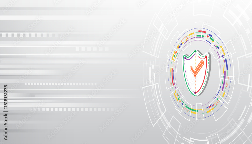 Leinwandbilder Data protection and cybersecurity. A stylized shield surrounded by digital elements, charts and circular lines, emphasizing the theme of digital security, trust and access control.