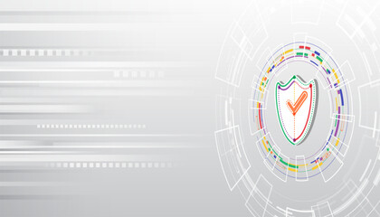 Obraz premium Data protection and cybersecurity. A stylized shield surrounded by digital elements, charts and circular lines, emphasizing the theme of digital security, trust and access control.