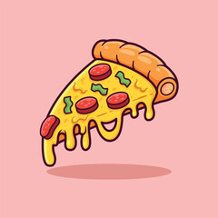 Pizza slice melted food cartoon vector illustration
