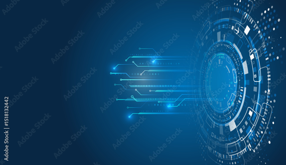 Leinwandbilder a futuristic circle with glowing elements, binary code and data flows. ideal for themes of cyber tec