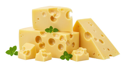 Isolated Swiss Cheese with Basil