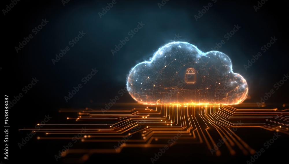 Poster secured cloud computing network data concept