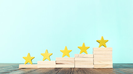 Concept image of five star rating. Idea of quality and customer satisfaction