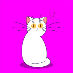 This cute illustration features a white cartoon cat with big expressive eyes, perfect for playful designs