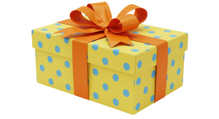 Isolated Yellow Gift Box with Blue Dots