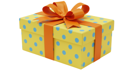 Isolated Yellow Gift Box with Blue Dots