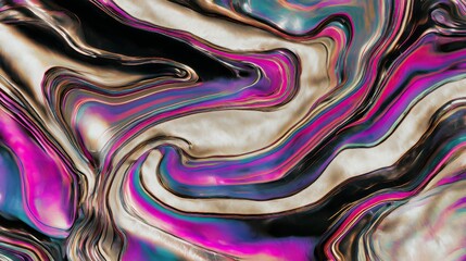 Obraz premium Abstract Fluid Art with Metallic Accents and Glossy Finish in Black Pink and Teal