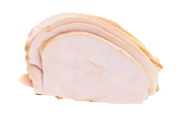 Sliced and ready-to-eat meat isolated on white background