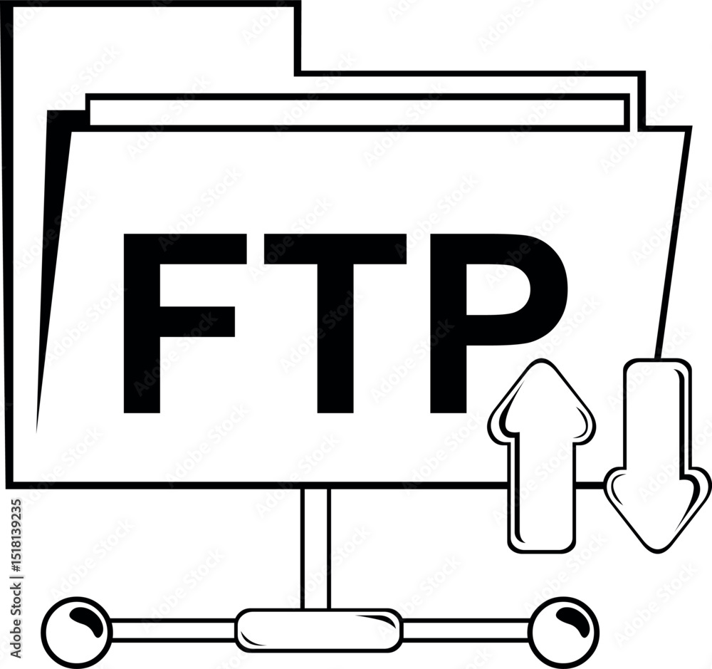 Poster vector illustration drawing black and white icon transfer computer folder file ftp system software