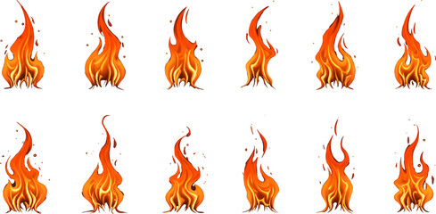 set of icons of fire flame transparent background