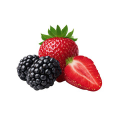 Fresh strawberries and blackberries isolated on transparent background