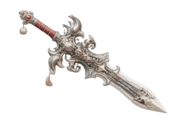PNG Ornate fantasy sword with intricate details and red accents