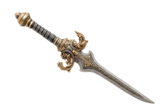 PNG Ornate medieval dagger with gold detailing and decorative handle - Powered by Adobe